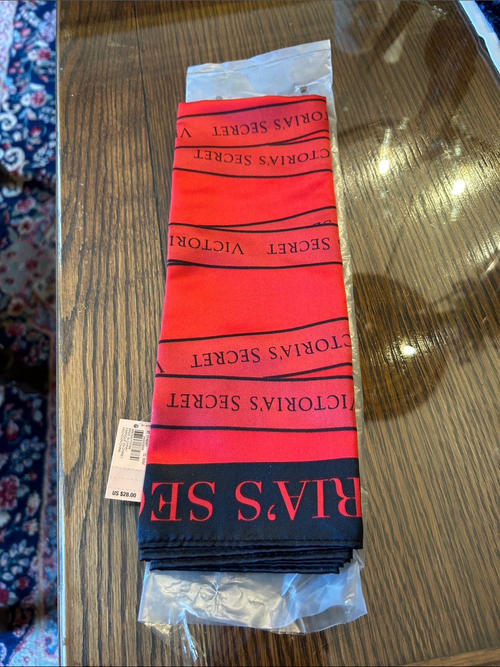 Victoria's Secret Red and Black Logo Scarf